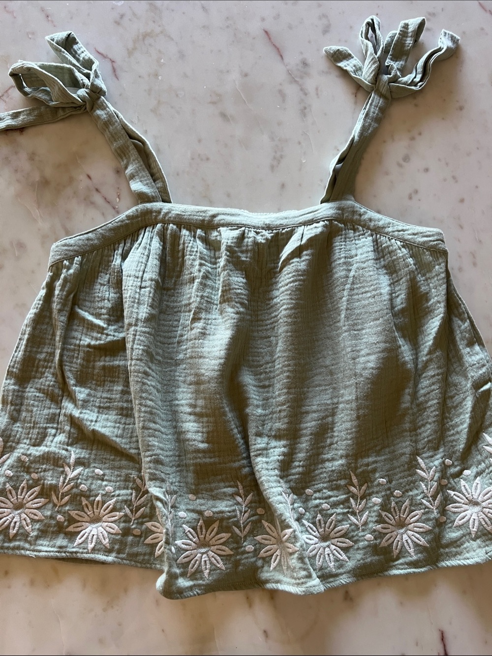 Tie-Shoulder Embroidered Sage Camisole